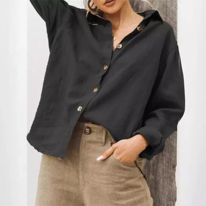 Chemise en Lin Femme – Col Rabattu et Manches Longues