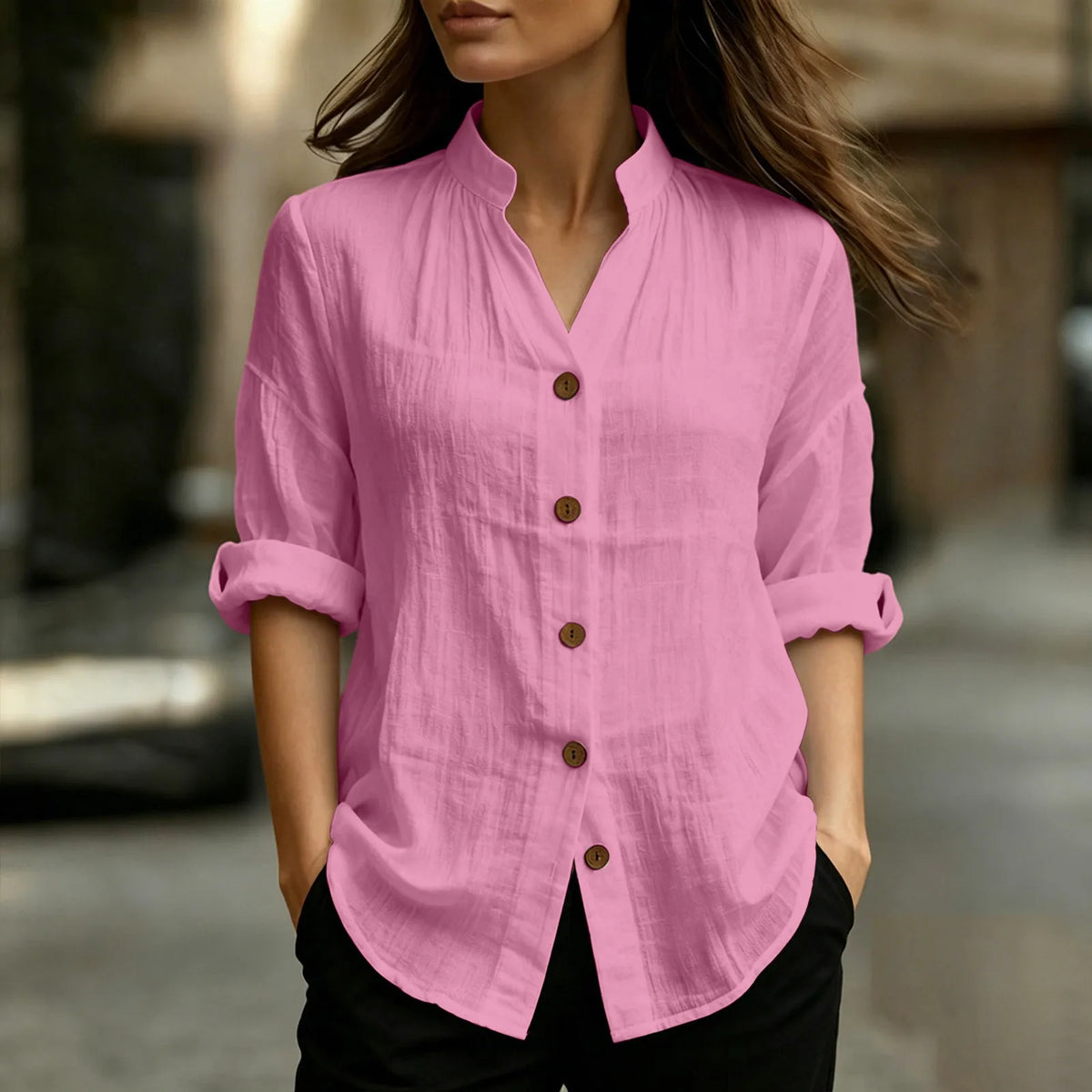 Chemisier Femme – Coton et Lin, Col Montant