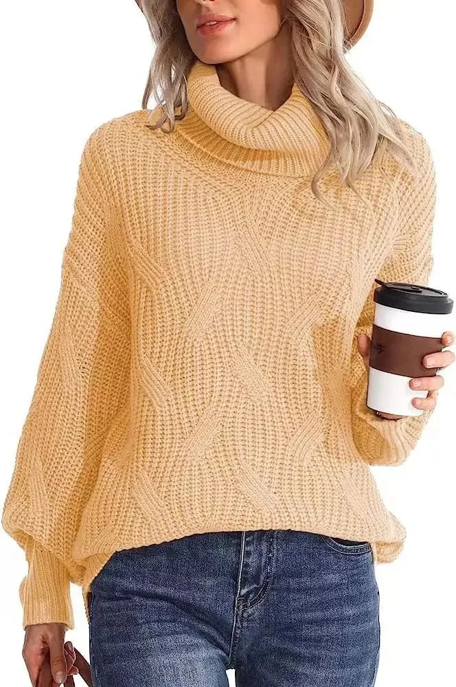 Pull polo ample à col roulé pour femmes