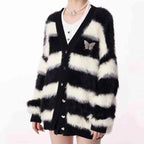 Cardigan chaud à rayures noires et blanches pour femmes