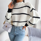 Pull en maille décontracté à rayures pour femmes