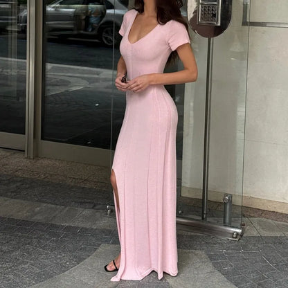 Robe Longue Femme en Maille Côtelée – Look Élégant