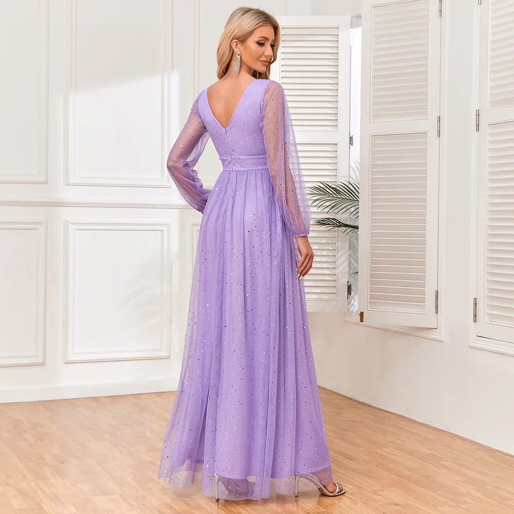 Robe à manches longues col en v pour femmes