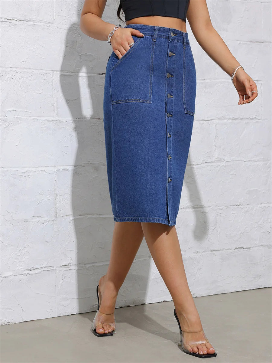 Jupe en jean vintage à simple boutonnage pour femmes