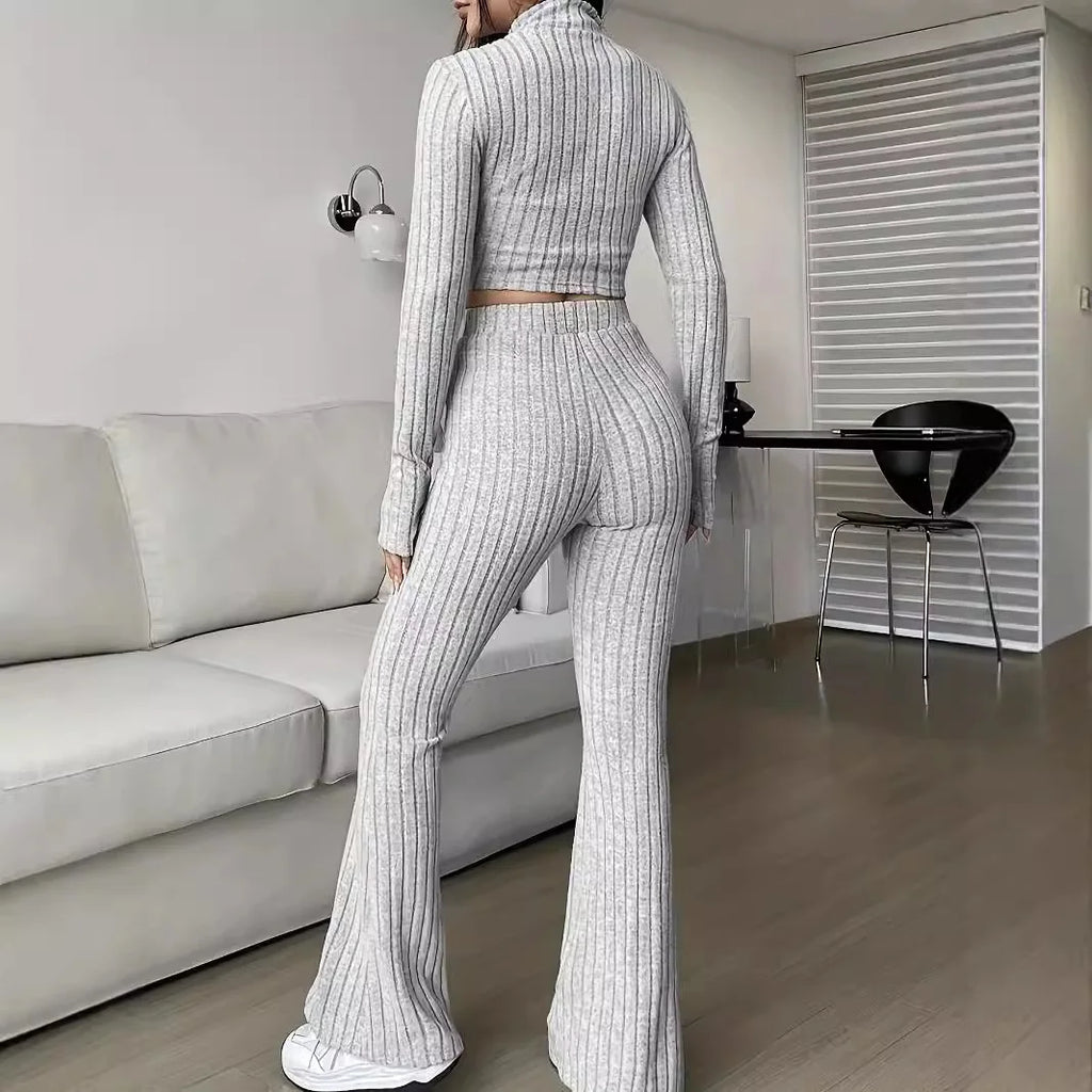 Ensembles deux pièces avec pantalon slim décontracté et haut assortie pour femmes