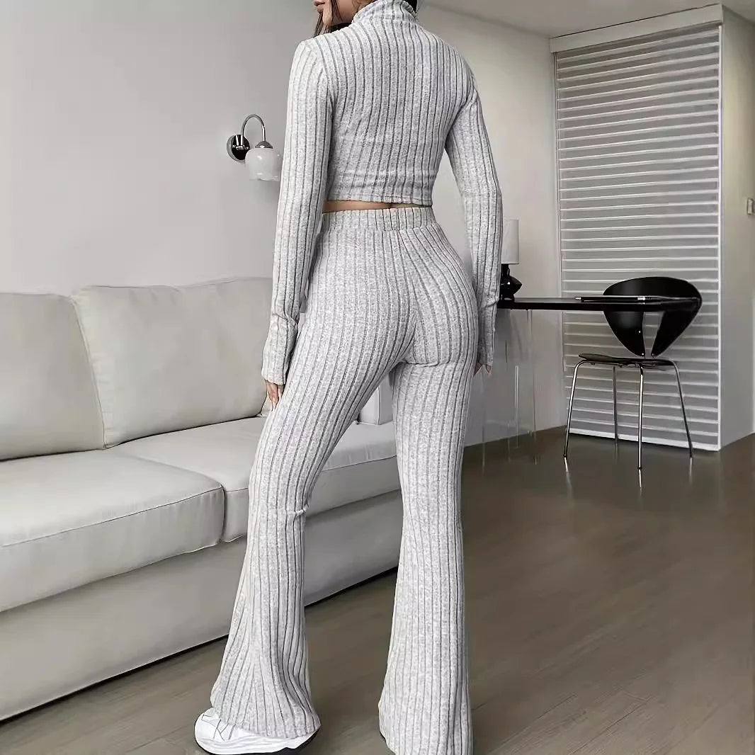 Ensembles deux pièces avec pantalon slim décontracté et haut assortie pour femmes
