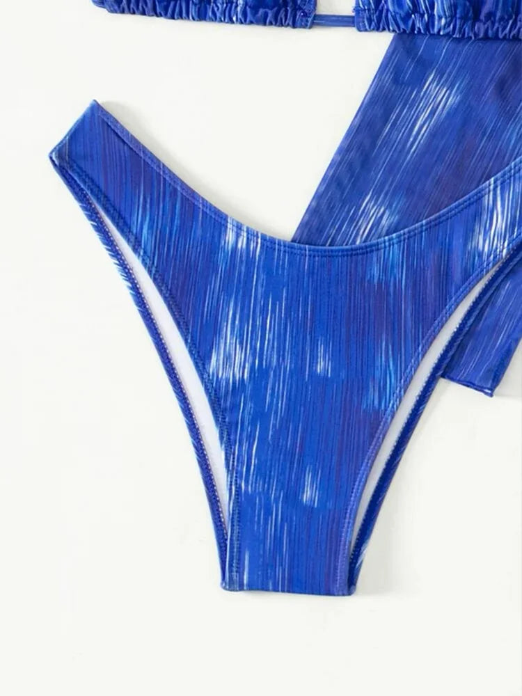 Maillot de bain trois pièces en maille imprimée pour femmes