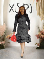 Robe mi-longue à manches longues et volants pour femmes