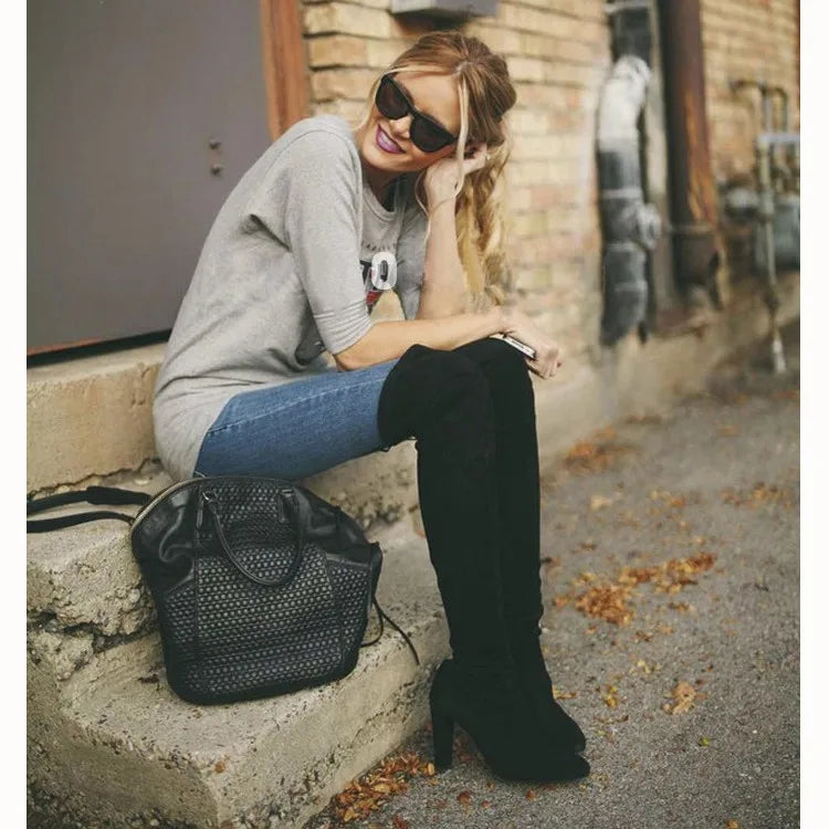 Bottes cuissardes à talon épais pour femmes