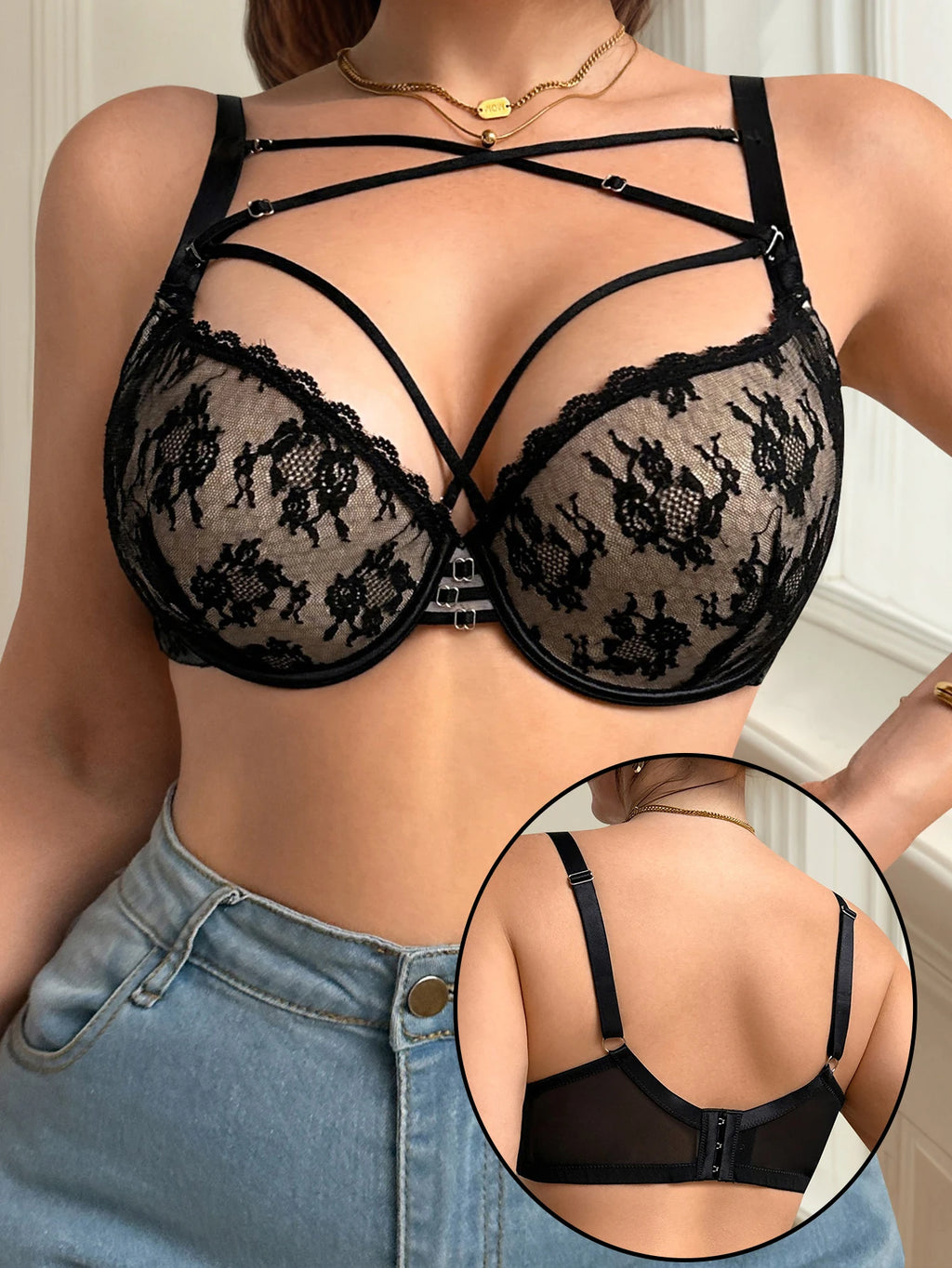 Soutien-gorge en dentelle noire grande taille pour femmes