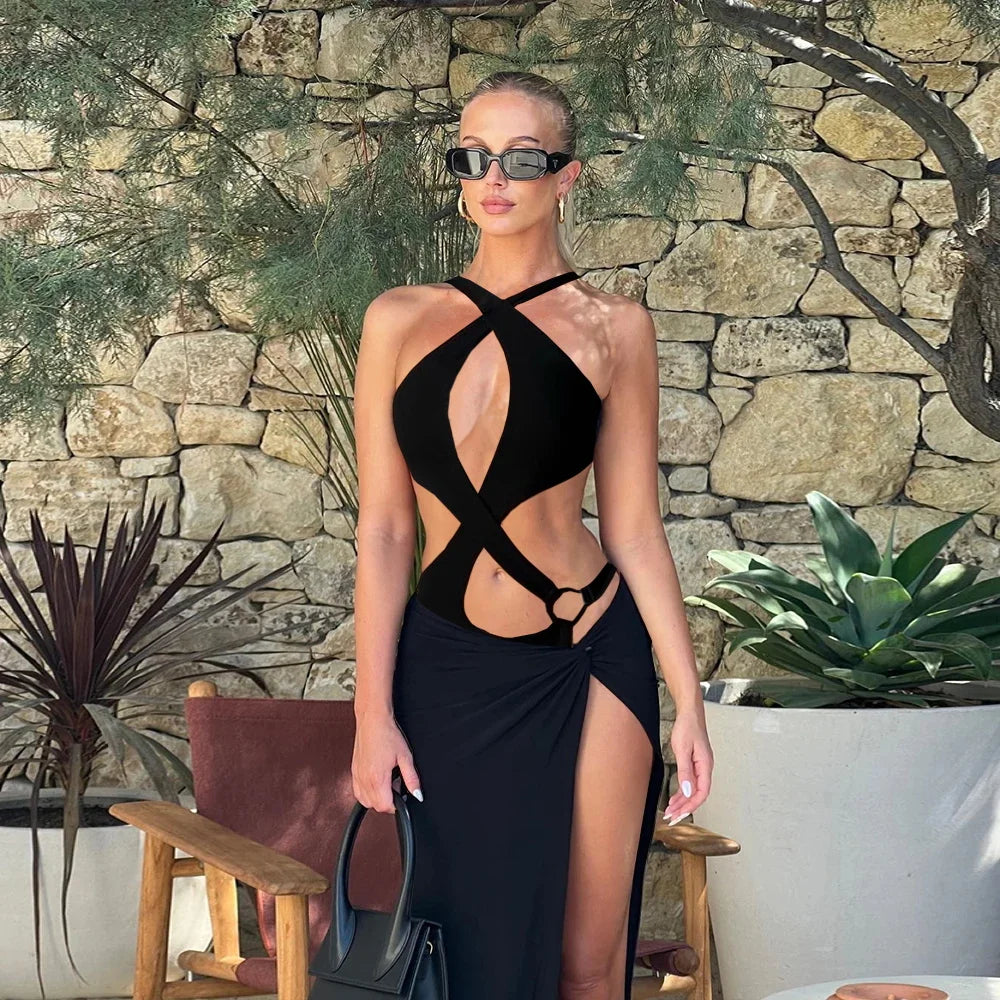 Maillot de bain 1 à 3 pièces avec  paréo asymétrique pour femmes