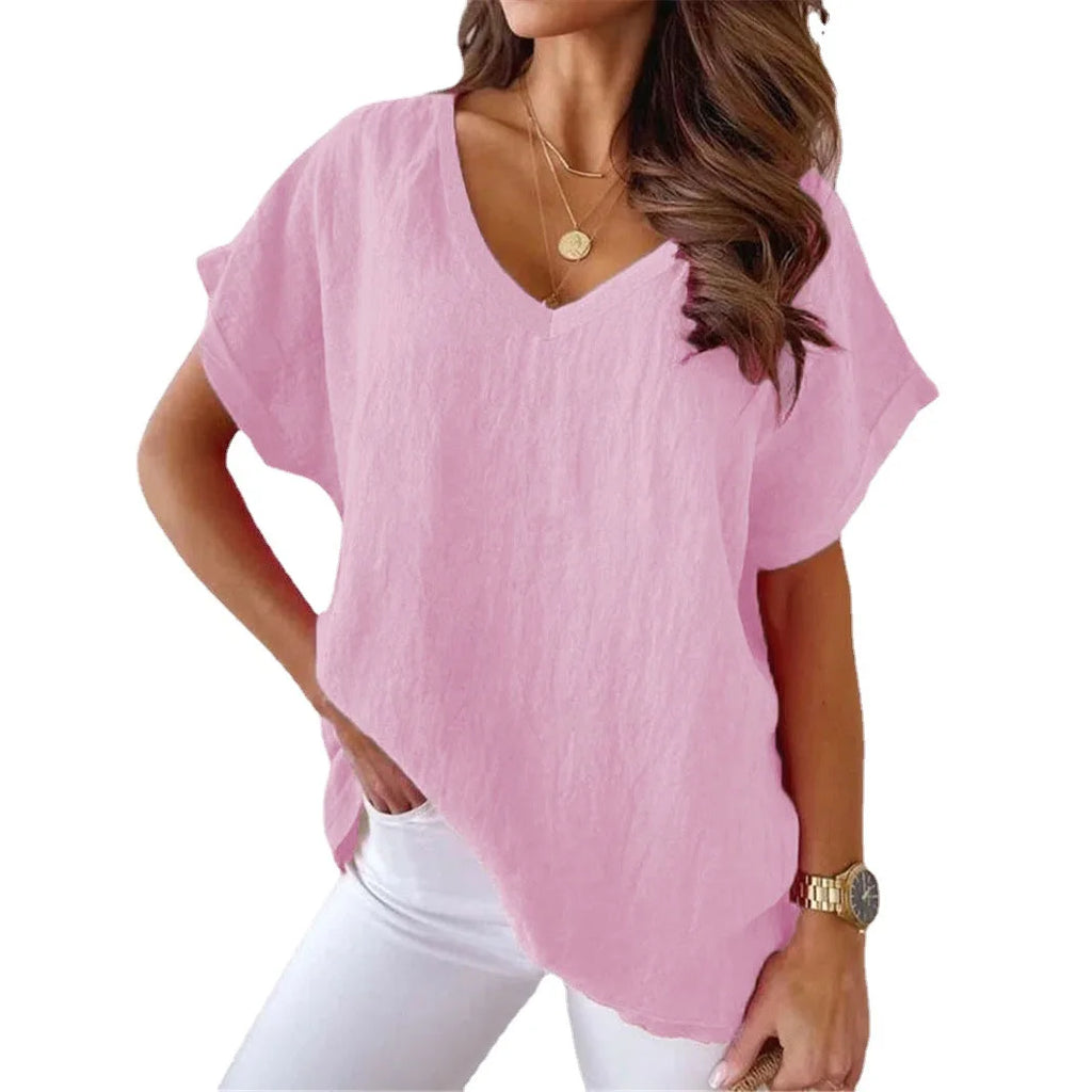 T-shirts à col en et V manches courtes pour femmes