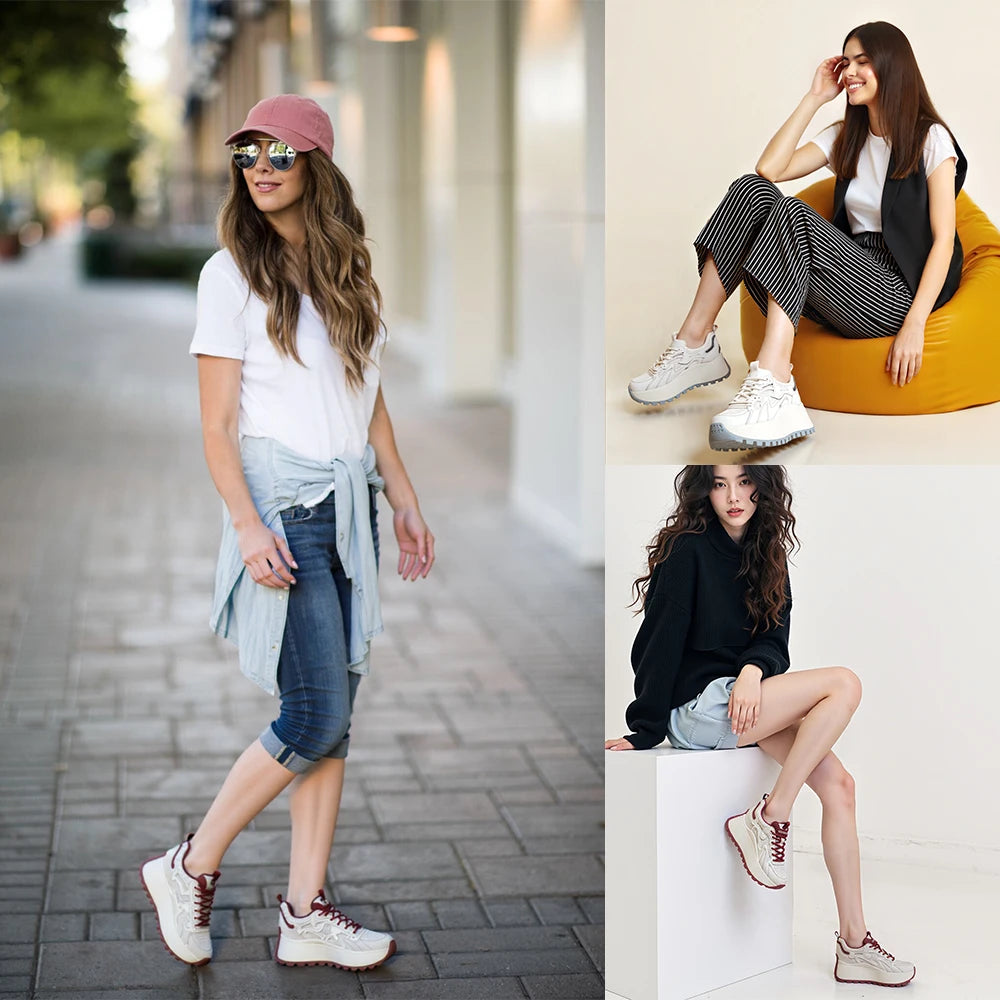 Baskets compensée en cuir synthétique pour femmes