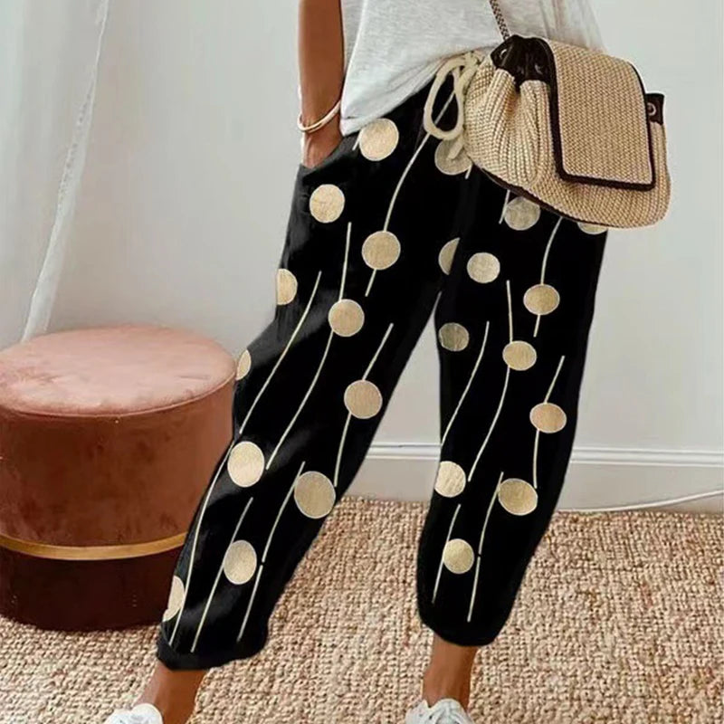 Pantalon vintage à imprimé floral pour femmes