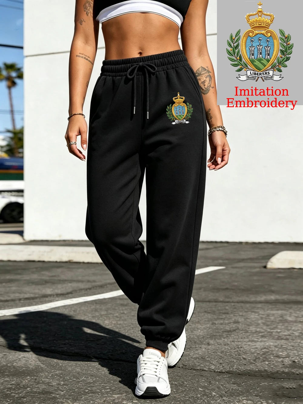 Pantalon de survêtement imprimé emblème de Saint-Marin pour femmes