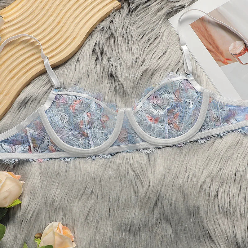 Ensemble de lingerie en dentelle et résille transparente pour femmes