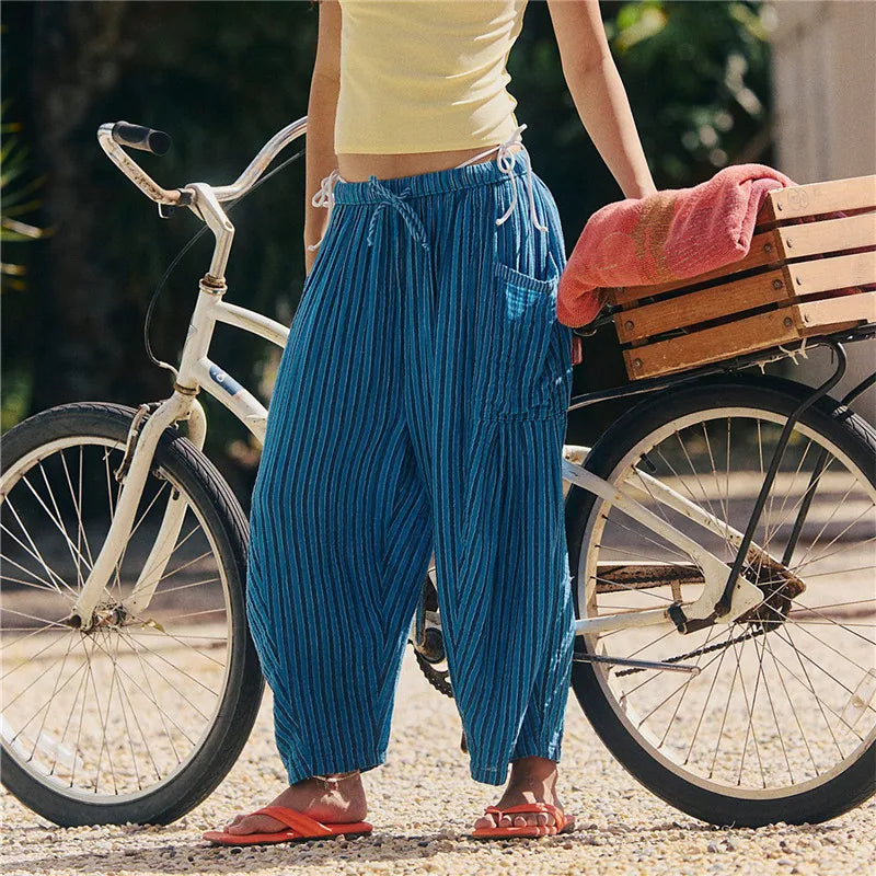 Pantalon ample à rayures style bohème pour femmes