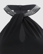 Robe longue moulante fendue à la cuisse avec col licou et strass pour femmes