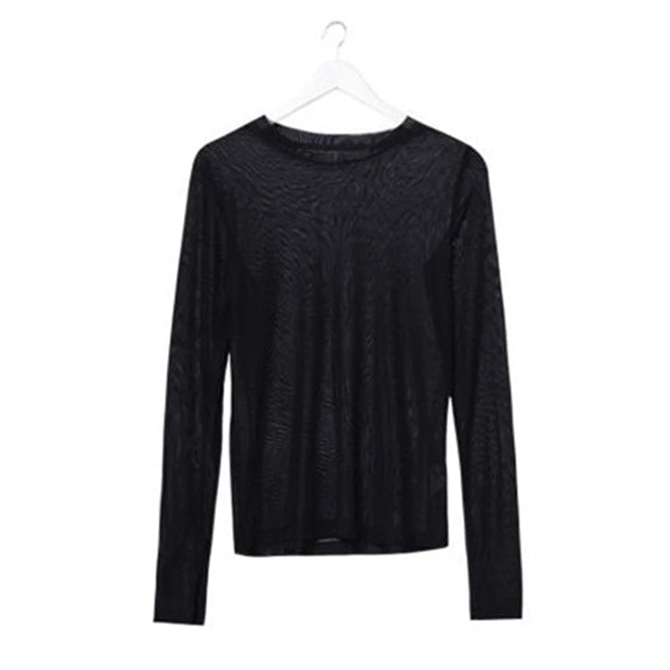 T-shirt à manches longues en maille transparente pour femmes