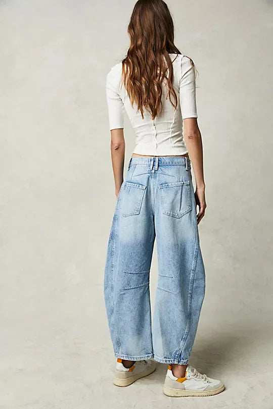 Pantalon en jean délavé taille mi-basse pour femmes