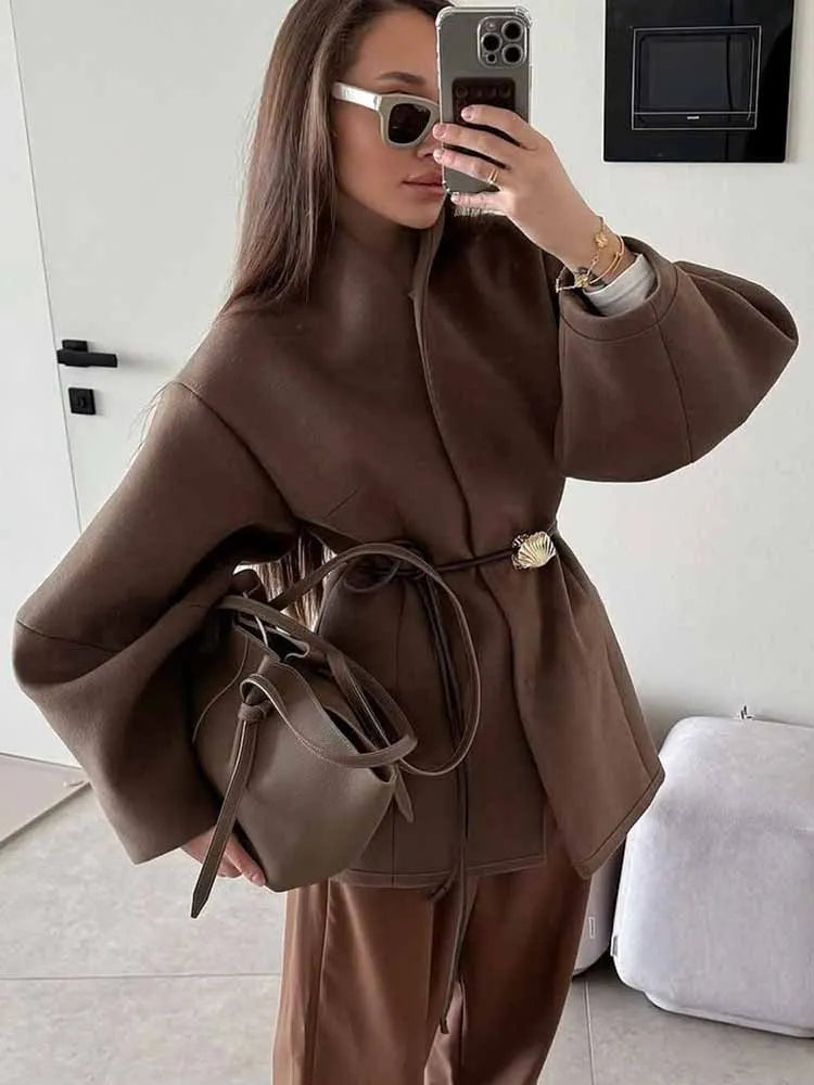 Vestes vintage marron à lacets pour femmes