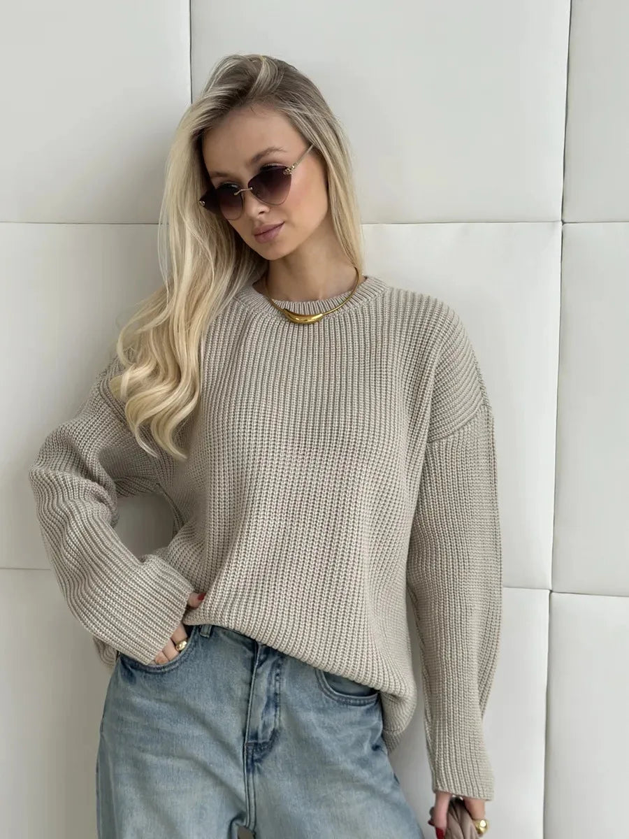 Pull basique tricoté col rond pour femmes