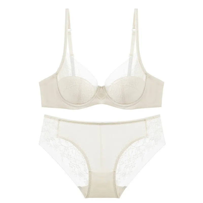 Ensemble soutien-gorge push-up à bonnets fins et culotte pour femmes