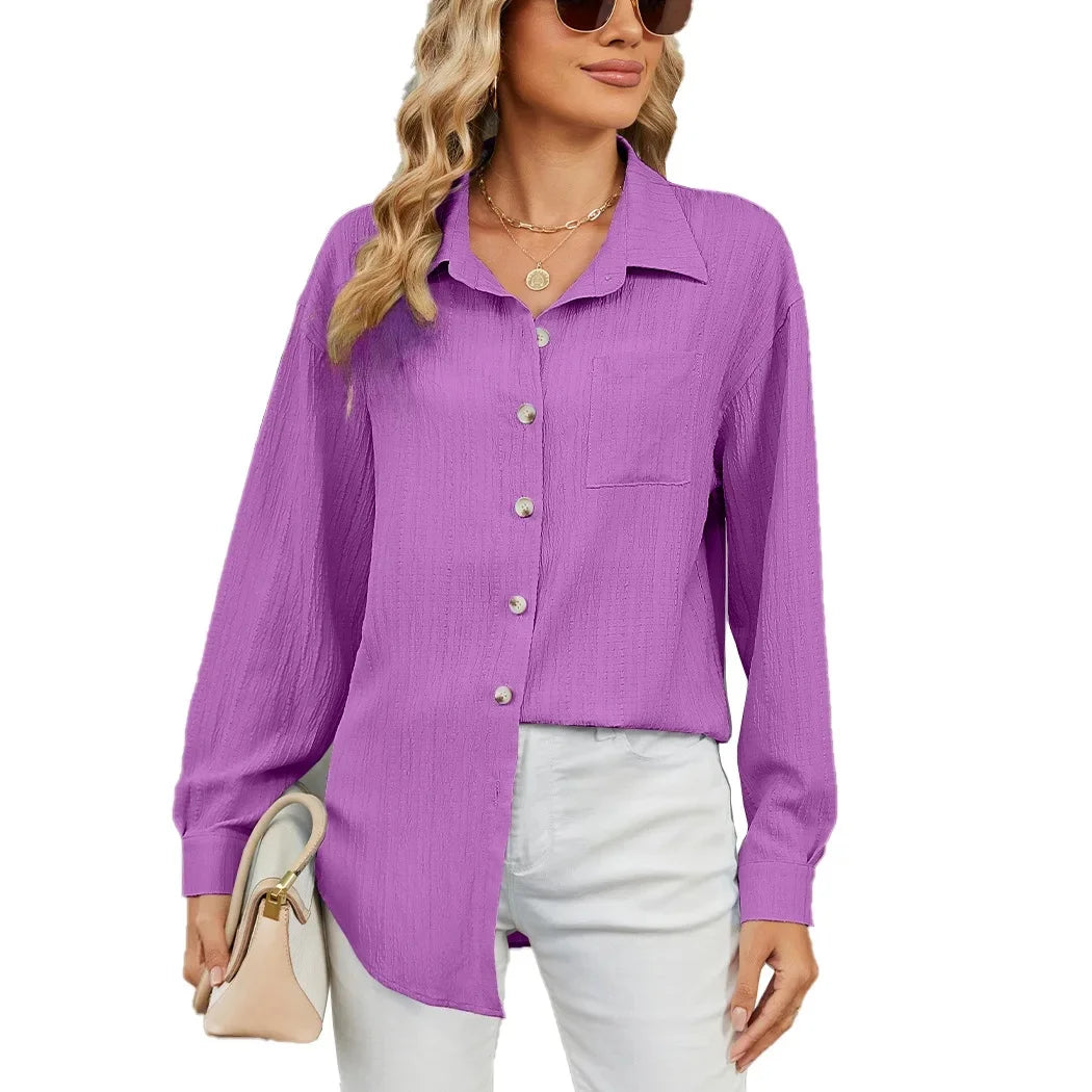 Chemise ample à manches longues et col uni pour femmes