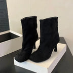 Bottines à bout carré et talons bas pour femmes