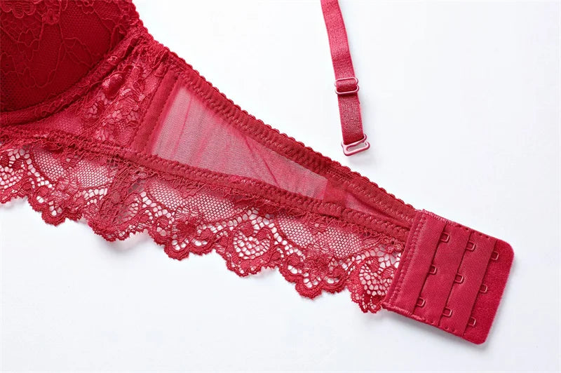 Ensemble soutien-gorge push-up en dentelle brodée et culotte pour femmes