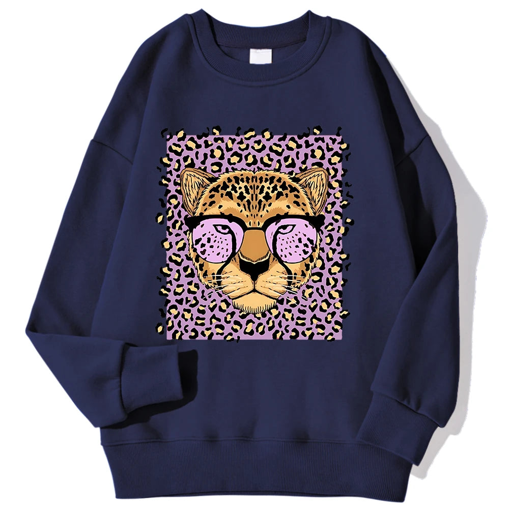 Sweat-shirt à capuche imprimé léopard et soleil pour femmes