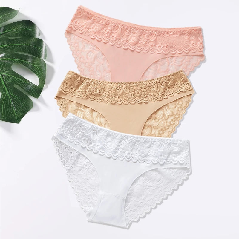 Lot de 3 Culottes Femme – Dentelle et Taille Basse