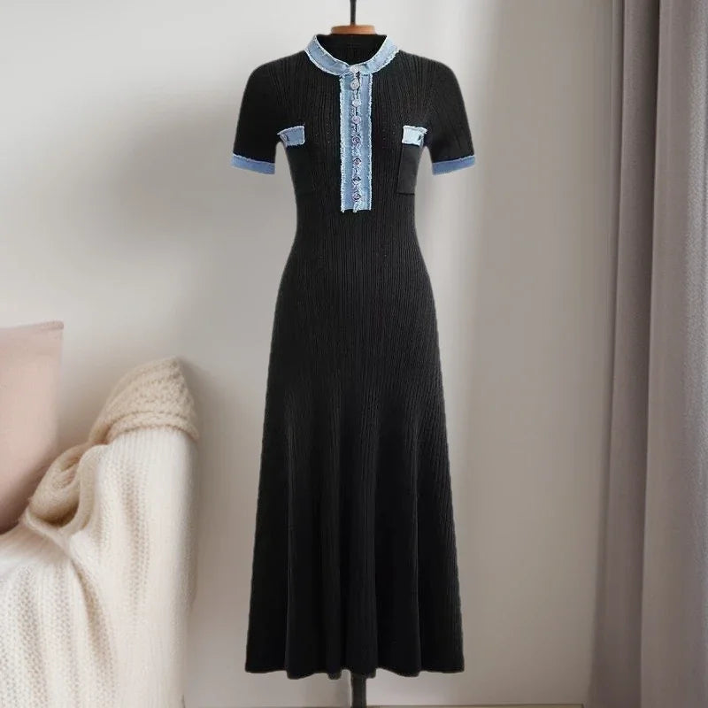 Robe longue tricotée élégante à col rond pour femmes