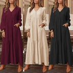 Robe chemise à manches longues style bohème pour femmes