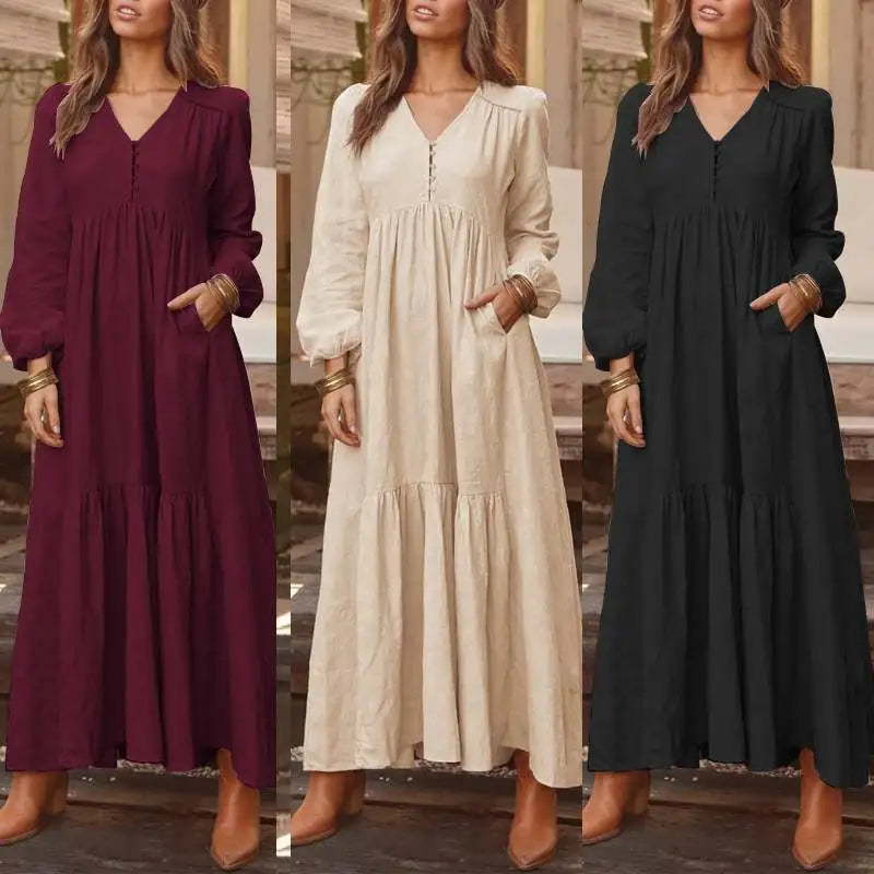 Robe chemise à manches longues style bohème pour femmes
