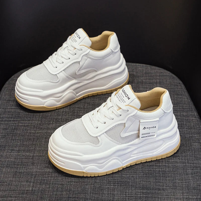 Baskets compensées en cuir de vache véritable pour femmes
