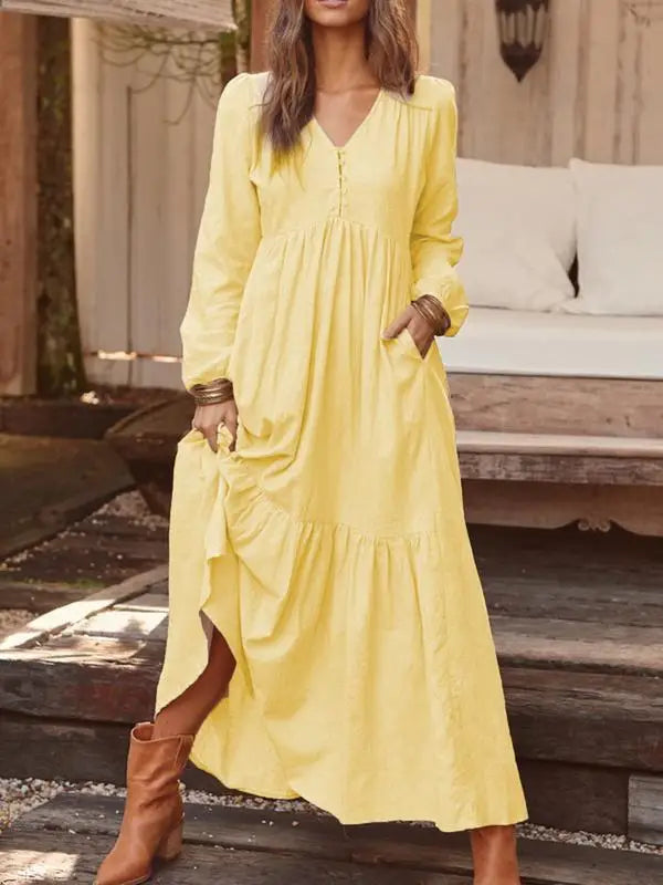 Robe chemise à manches longues style bohème pour femmes