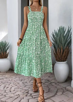 Robe d'été à imprimé Floral, avec col carré et cintré à la taille pour femmes