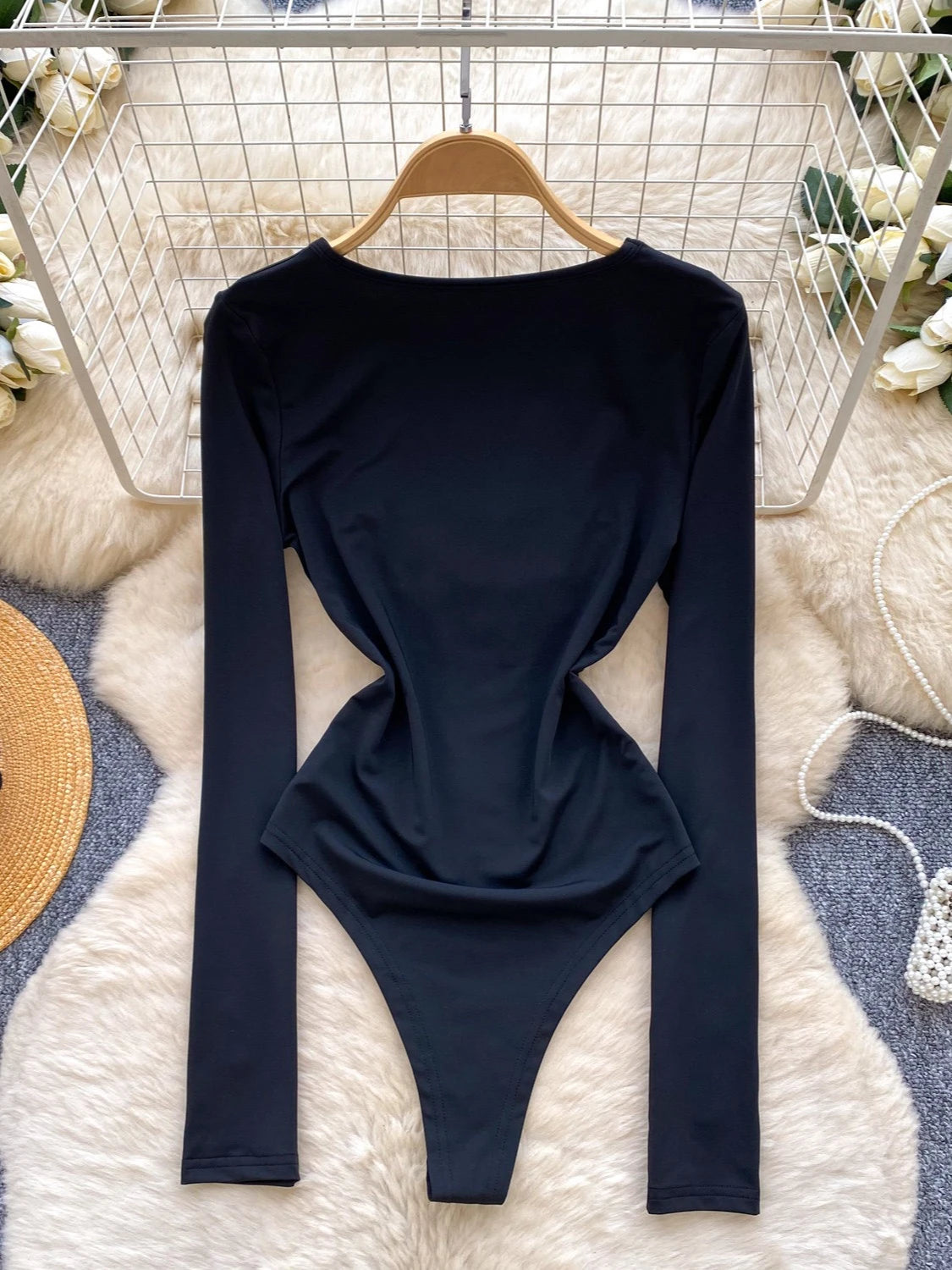 Body sexy noir à manches longues pour femmes
