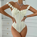 Body beige à col slash pour femmes