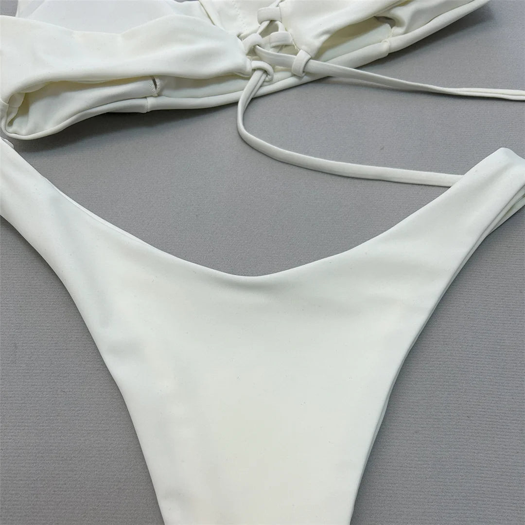 Maillot de bain brésilien deux pièces à lacets pour femmes