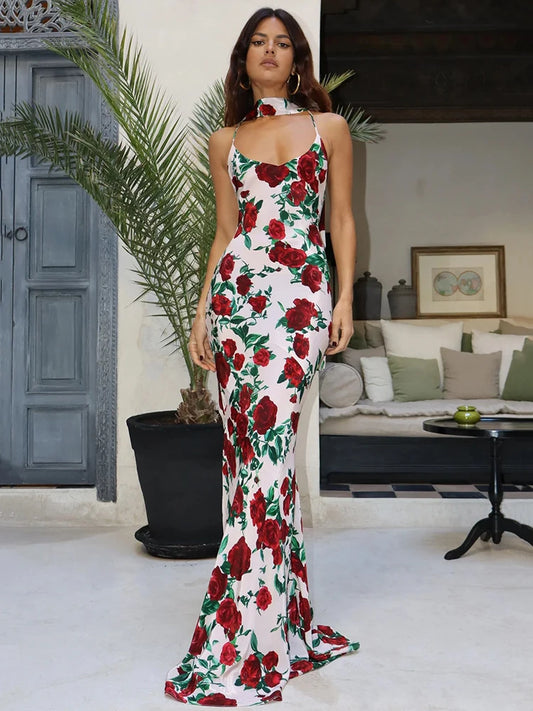 Robe Maxi Imprimée Femme – Dos Nu
