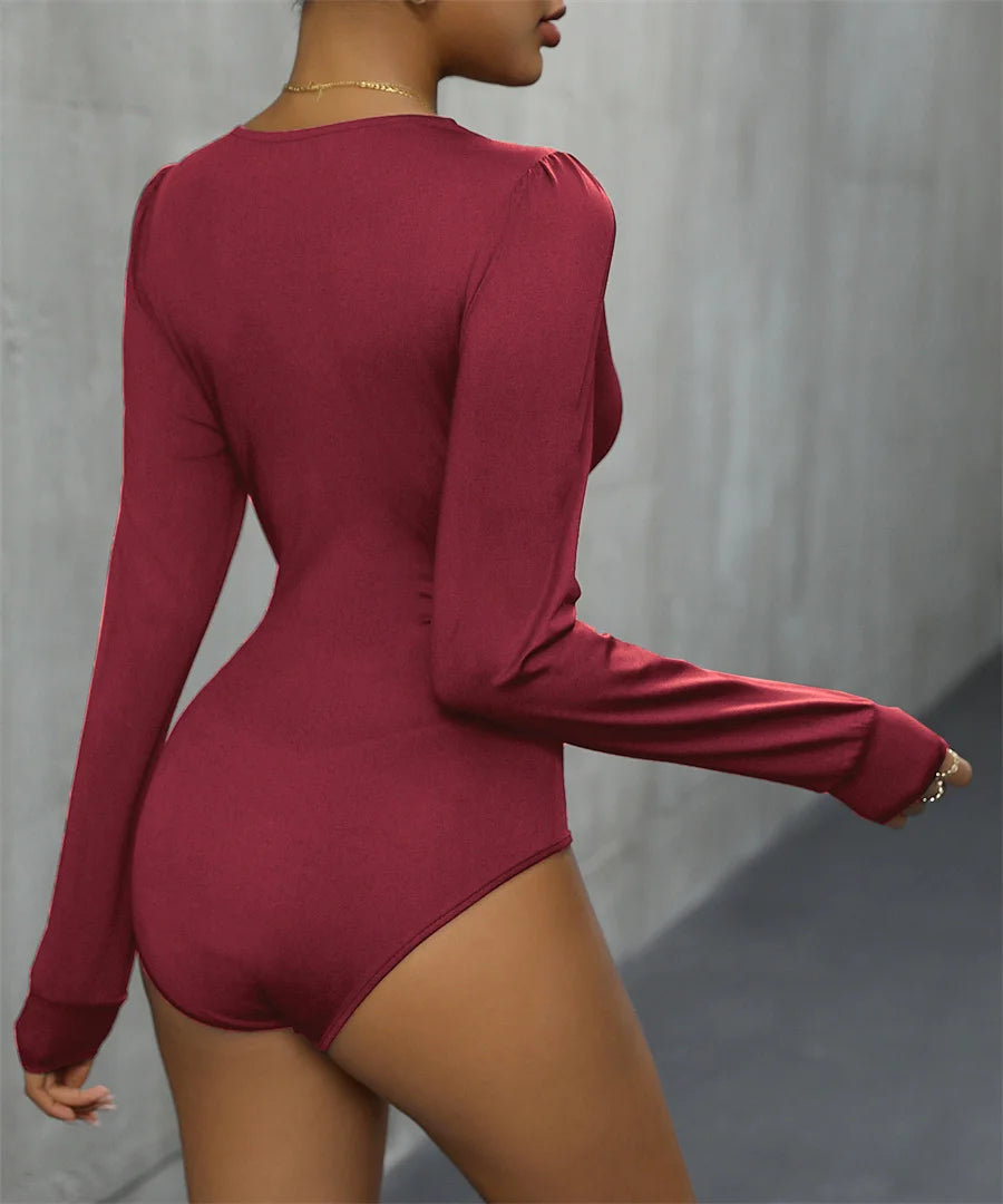 Body sexy en dentelle contrastée à col en V profond pour femmes