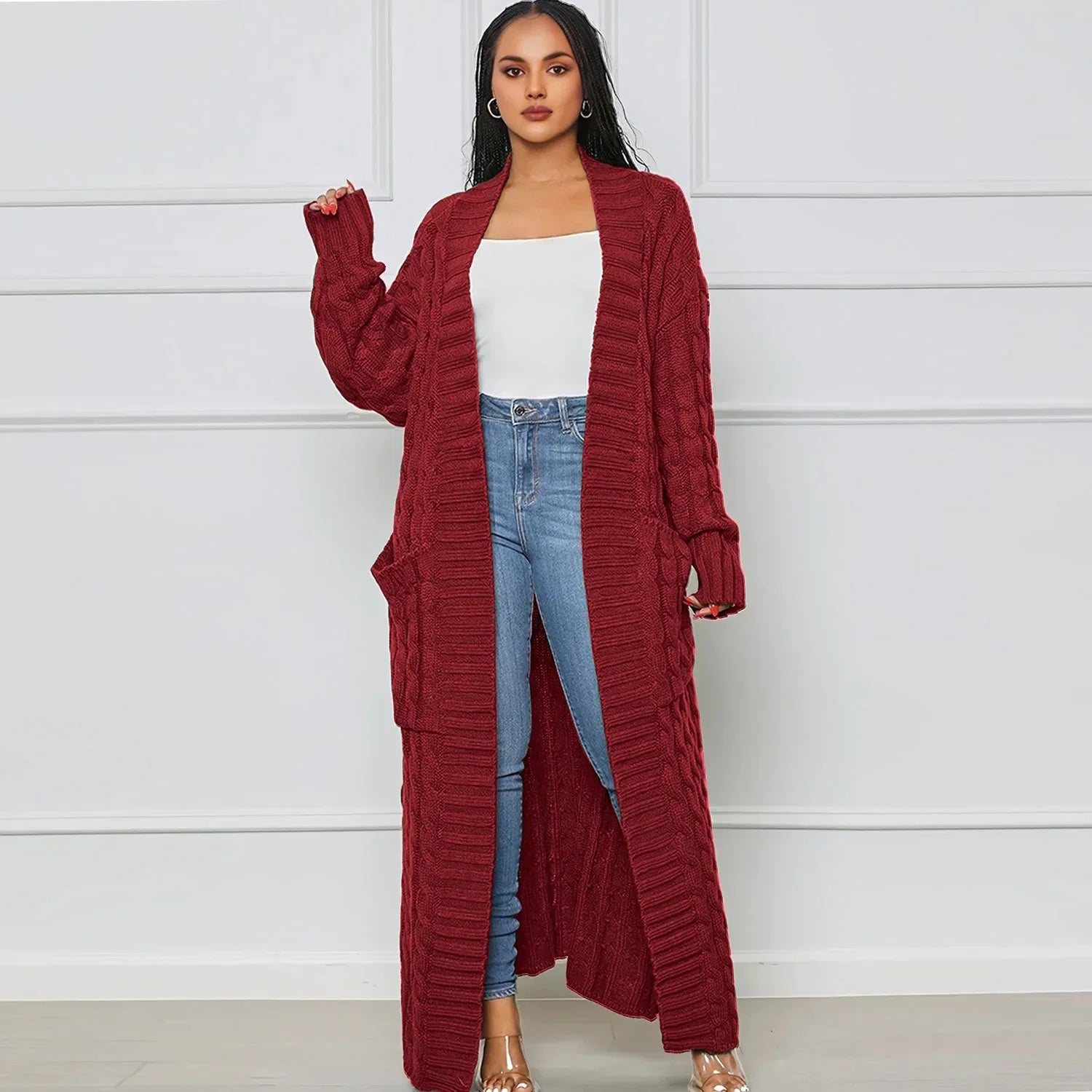 Cardigan long et torsadé pour femmes
