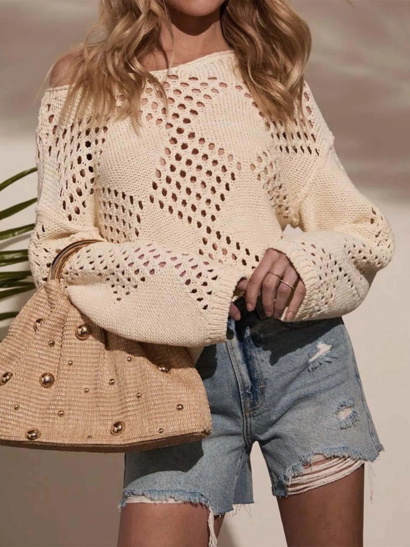 Pull tricoté ajouré pour femmes