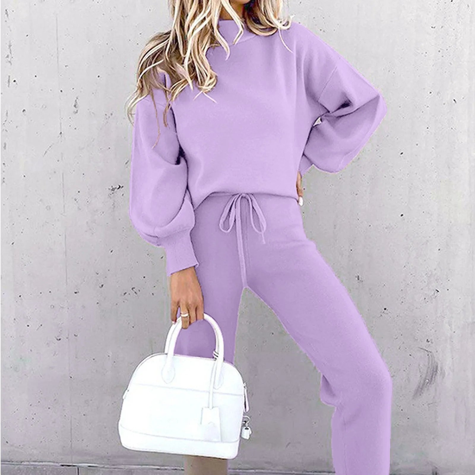 Ensemble deux pièces pantalon et polo à col roulé et manches longues pour femmes