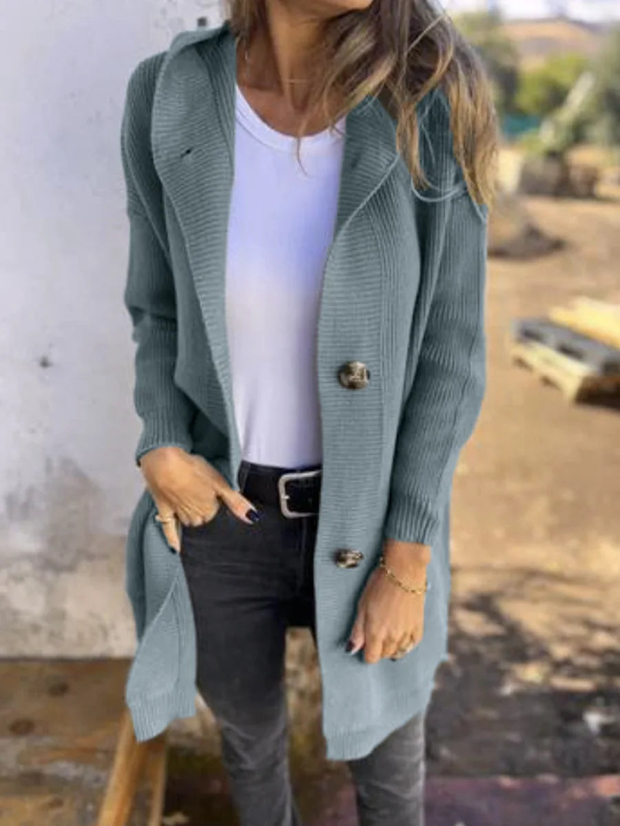 Cardigan long à poches et boutons pour femmes