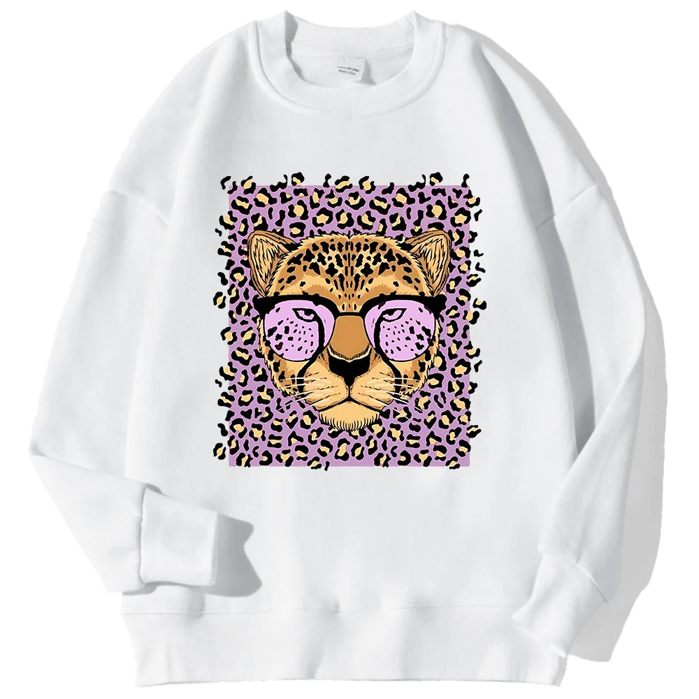 Sweat-shirt à capuche imprimé léopard et soleil pour femmes