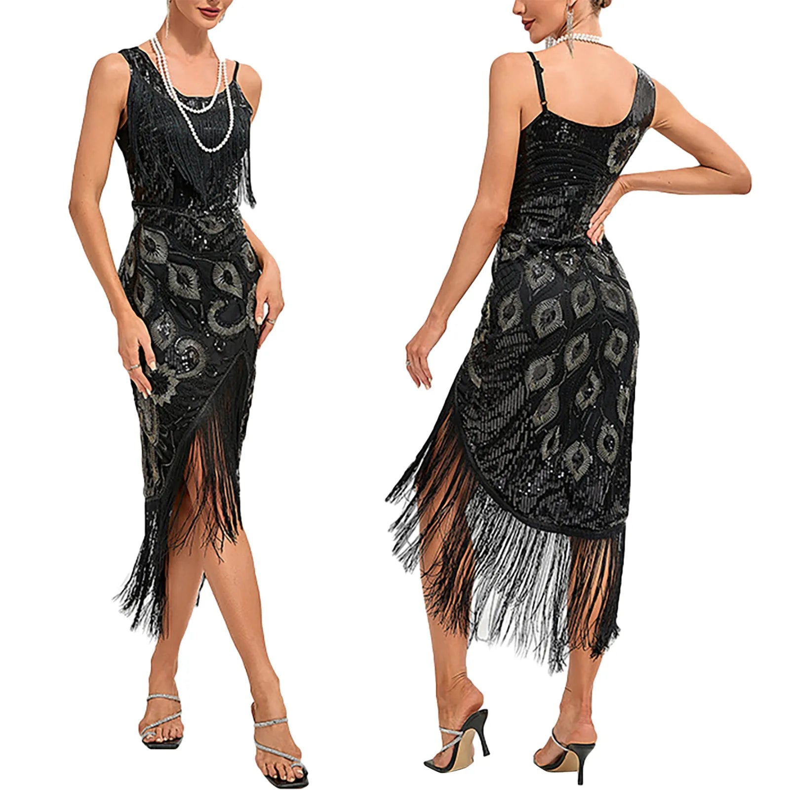 Robe à franges et paillettes des années 1920 pour femmes