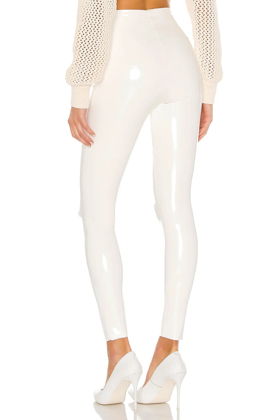 Pantalon Ajusté en Similicuir Brillant Longueur Cheville
